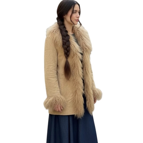 VNTG XOXO Brand 90s Penny Lane Genuine Suede Leather and Fur Coat - Picture 2 of 15